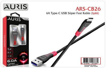 Auris CB26 6A Type-C Kablo Işıklı Kablo